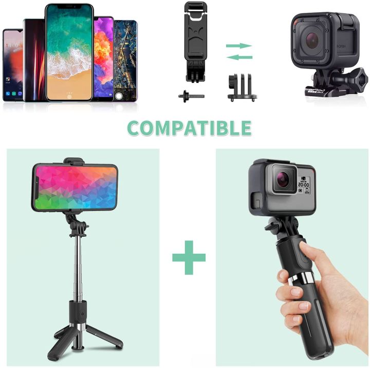 ไม้เซลฟี่ขนาดเล็ก-4-in-1ยืดได้แบบพกพา-bluetooth-selfie-stick-ขาตั้งกล้องและขาตั้งศัพท์พร้อมรีโมทไร้สายที่ถอดออกได้