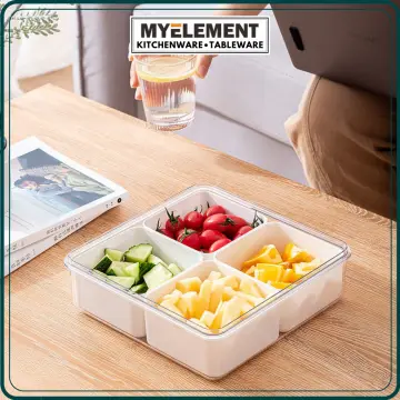 Round Plastics Divided Serving Tray with Lids Individual Dishes Food  Storage Containers Serving Platter for Snack Fruit