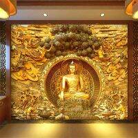 วอลเปเปอร์ลายพระพุทธเจ้าสีทองสั่งทำภาพติดผนังห้องนั่งเล่นขนาดใหญ่พื้นหลังของหน้าจอวอลเปเปอร์3d ผนังสติกเกอร์ติดผนังสเตอริโอ