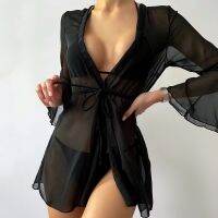 【cw】 Beach Cover Up Mesh Bathing Tunic Kaftan