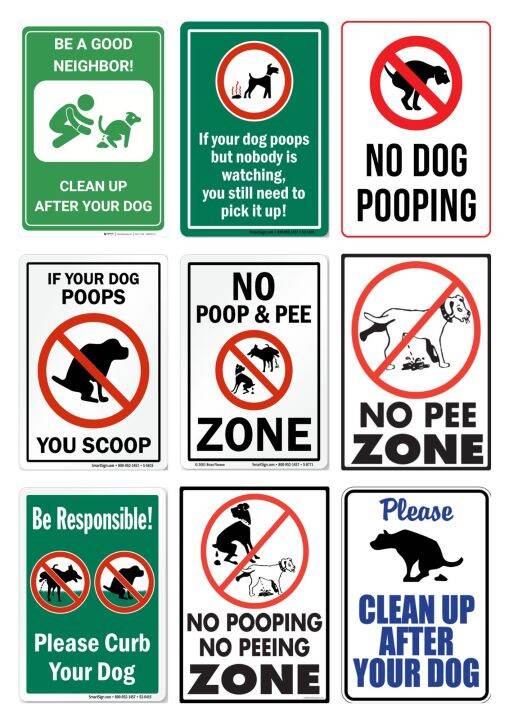 Clean Up Dog, No Poop, No Pee, No Peeing, Curb Dog Signage (Laminated