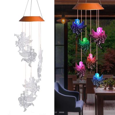 LED Solar Angel Doll Wind Chime Yard Garden Home Room Decoration Wall Hanging Bells Lighting Dream Catcher Wind Chimes