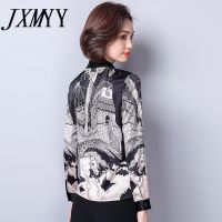 JXMYY Printed Silk-like Satin Shirt Long-Sleeved 2021 Fall Fashion Temperament Self-Cultivation Professional Wear OL Shirt