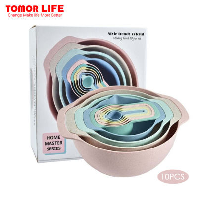 Tomor Life 10ชิ้น/เซ็ตสีสันรุ้งถ้วยวัดช้อนอบขนมวัดภาชนะครัววัดกระชอนSifterเครื่องมือ