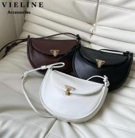 VIELINE Hot Womens Saddle Bag Genuine Leather Messenger Bag Half-Moon Handbag T Buckle Korean Design Ladies Purse