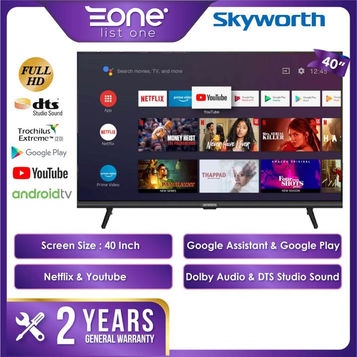 Skyworth 40 Inch 2K Android Smart TV 40STD6500 | Google Assistant & Google  Play | Dolby Audio | DTS Studio Sound | Lazada