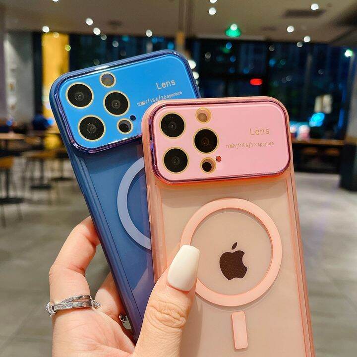 hoce-เคสโทรศัพท์แม่เหล็กหน้าต่างใหญ่โลหะสำหรับ-iphone-14-13-12-11-pro-max-14-plus-เคสป้องกันเลนส์ฝาครอบเคสกันกระแทกมือถืออะคริลิค