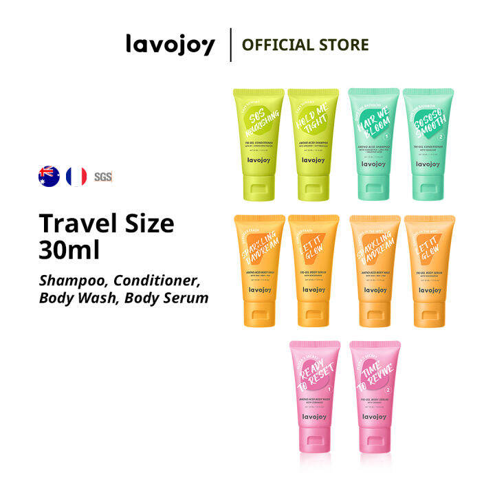 lavojoy Hair & Body Travel Pack Shampoo, Conditioner, Body Wash