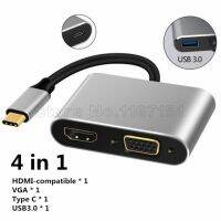 อะแดปเตอร์ฮับจอภาพคู่ USB อะแดปเตอร์แล็ปท็อปฮับ USB USB C เป็น2 HDMI 4K + VGA + Ethernet + 100W PD + 4USB + เสียงสำหรับ MacBook Pro OTG