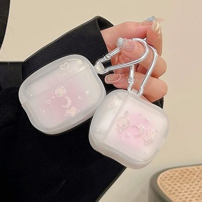INS Cartoon Pink Moon Star Love Heart Crystal Silicone Soft Bluetooth Earphone Protective Case For Airpods Pro 2 1 3 Cute Cover Headphones Accessories
