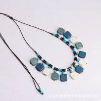 Kalung Square Kalung Biru Puitih Hijau Kayu Blok สร้อยคอพู่