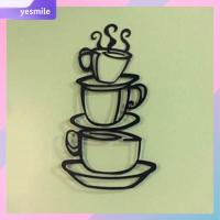 YESMILE สีดำสีดำ แขวนผนังตกแต่งกาแฟ แผ่นรองรีด กาแฟและกาแฟ ของตกแต่งผนังห้องเหล็ก สวยงามสวยงาม ของตกแต่งห้องงานฝีมือจากเหล็ก ห้องในห้อง