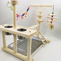 Bird Playstand Interactive Swing Ladder Wood Parrot Playground with Feeder Cup for Cockatiel Budgie