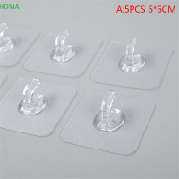 ?【Lowest price】HOMA 5pcs Super glue Hook โปร่งใสแขวนผนังด้วยตนเองที่แข็งแรงสำหรับห้องครัว