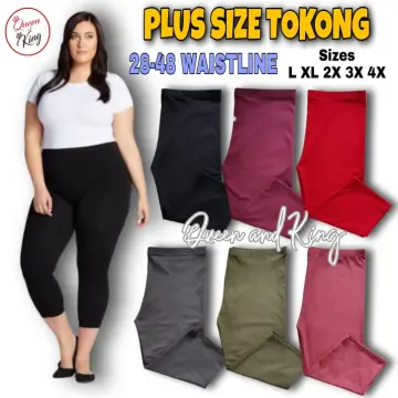 Women Plus Size (up to 3XL 42 waist) Plain Tokong Capri Pants With Zip  Pockets Stretchable Fabric Makapal