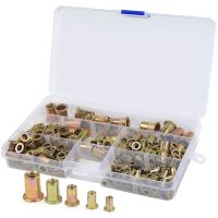 170Pcs/set Rivet Nuts Kit With Box Plated Carbon Steel Rivet Nut Cap Set M3 M4 M5 M6 M8 M10 M12 Flat Head Threaded Insert Nut