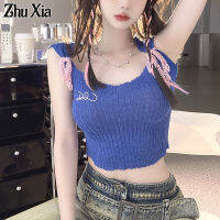 Zhu Xia สายเอี๊ยมสำหรับผู้หญิง,Atasan Bahan Rajut นุ่มเบาหวานน้ำหนักเบา