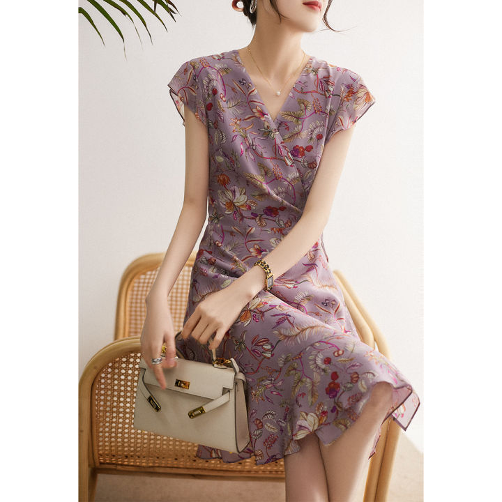 misumixiu-fashionable-temperament-purple-french-dress-womens-printed-wrap-tie-chiffon-short-sleeved-dresses