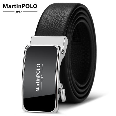 MartinPOLO Mens Leather Belt Automatic Alloy Buckle Original Natural Cowhide Black Male Strap Luxury Belts for Men MP4503P