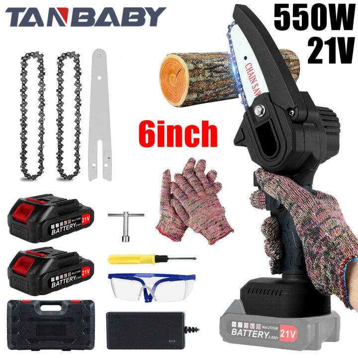 [Manila Stock] 6 Inch Chainsaw Cordless Battery Power Chain saw Brushless 21V Single Hand Saw