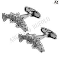 ANGELINO RUFOLO Cufflink(คัฟลิงค์) ดีไซน์ Antique Fish กระดุมข้อมือคัฟลิ้งโรเดียมคุณภาพเยี่ยม ตัวเรือนสีเงิน/สีทอง โบราณ