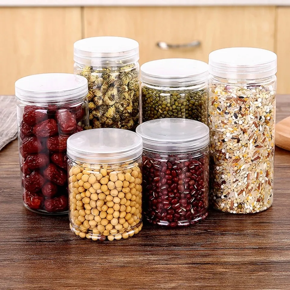 Clear Empty Plastic Storage containers with Lids - Square Plastic  Containers - Plastic Jars with Lids BPA Free Plastic Jar - Food Grade Air  Tight with