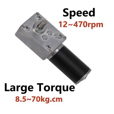 12V 24V DC Worm Gear Motor Reducer Reversed 7-470rpm DC Motor High Torque 3.4-70kg Self-Lock Rotating Table Door Home Equipment Electric Motors