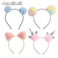 【CC】 ncmama Ears Hair Bands Kids Colorful Fluffy Pompom  Headband Fashion Accessories