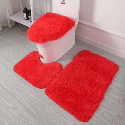 【CC】◈♚™  3pcs/set Color Set Fluffy Bristles Rectangle Rugs Lid Cover Toilet L7h8