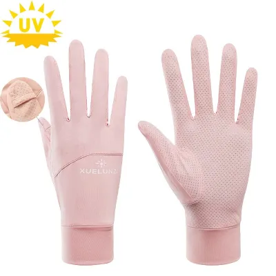 Women Summer Sunscreen Gloves Breathable UV Protection Thin Cycling Gloves Outdoor Ice Silk Cool Sports Glove Can Touch Screen