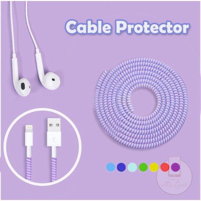 140cm55inches Candy Colors Spiral Earphone Cord Cable Phone Charging Cable Protector Random