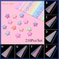 CAYCXT SHOP 210pcs/lot เรืองแสง สีลูกกวาด งานฝีมือ DIY ด้านเดียว การตกแต่งบ้าน พับดาว แถบกระดาษ Origami สมุดภาพ