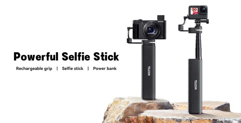 TELESIN 10000mAh Powerful Rechargeable Selfie Stick with USB-C Charging  Cable for Cameras/ Phones