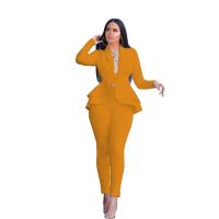 Women Winter Womens set Tracksuit Full Sleeve Ruffles Blazers Pants Suit Two Piece Set Office Lady business wear uniform GL610