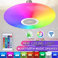 Bluetooth Speaker LED Music Ceiling Light 18W E27 Interface Lamp Bulb , Modern RGB Color Changing Family Party Star Lights (Remote Control Includes)
