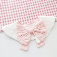 【DT】hot！ Newborn Baby Cotton Bibs Fake Collar Decorat With Pink Bow Burp Cloths Breathable Gauze Saliva