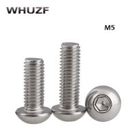 50Pcs M5 ISO7380 304 Stainless Steel 304 A2 Round Head Screws Mushroom Hexagon hex Socket Button Head Screw Nails Screws  Fasteners