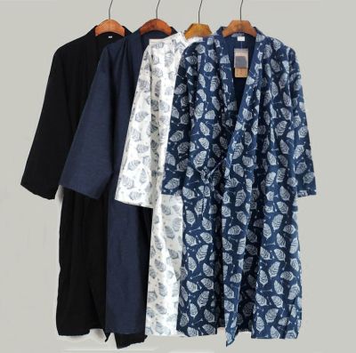 ผู้ชายขนาดใหญ่ nightgown 200 catties ผ้าฝ้ายบริสุทธิ์ tie ญี่ปุ่น kimono เสื้อคลุมอาบน้ำเสื้อคลุมอาบน้ำผู้ชายฤดูใบไม้ร่วงและฤดูหนาวผ้าฝ้าย vmn