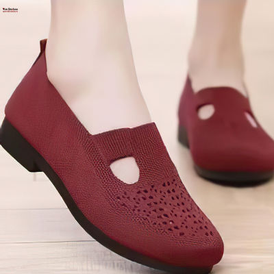 รองเท้าสลิปออนสำหรับผู้หญิง,รองเท้าผ้าใบลายถักระบายอากาศได้พื้นเรียบใส่สบายเหมาะสำหรับเป็นของขวัญคริสต์มาสวันเกิดปีใหม่ Yan Baobao