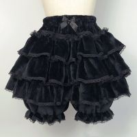 Sinstrong Victorian Sweet Lolita Style Short Pants Women Bow Ruffles Elastic Waist Safety Shorts Winter Warm Multilayer Fleece JK Bloomers