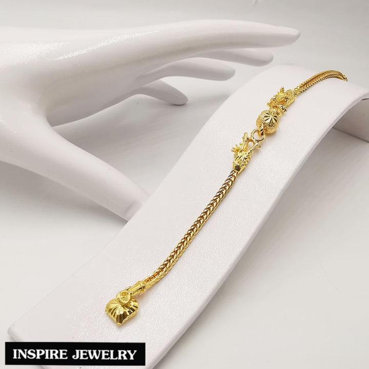 inspire-jewelry-สร้อยข้อมือมังกรคู่อุ้มแก้ว-plated-gold-24k-silver-pink-gold-งานจิวเวลรี่-งานร้านทอง-น้ำหนัก-2-สลึง-พร้อมถุงกำมะหยี่