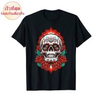 เสื้อยืด ผ้าฝ้าย พิมพ์ลายหัวกะโหลก Day of the dead Sugar Skull Flower สไตล์คลาสสิก สําหรับผู้ชายDIY เสื้อยืด  SDMC