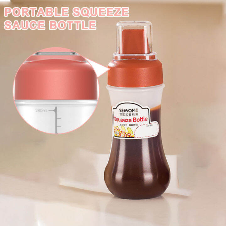 350ml Portable Sauce Squeeze Bottle With Lid, Five Holes And Graduated