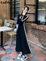 Guima Royal Sister Senior Sense Of Temperament V-Neck Long Sleeve Dress Waist A-Line Skirt