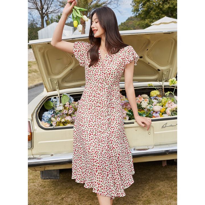 women-summer-chiffon-flower-printed-dresses-with-butterfly-sleeves-pleated-v-neck-short-sleeve-slim-fishtail-dress-8z