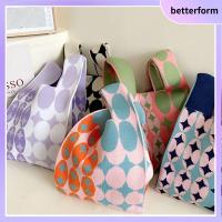 BETTERFORM ถักนิตติ้ง กระเป๋าถือแบบถือ ตาข่ายตาข่ายตาข่าย ข้อมือปมข้อมือ ถุงเก็บสัมภาระ ใช้ซ้ำได้ งานทำมือ กระเป๋าโท้ท ของผู้หญิง