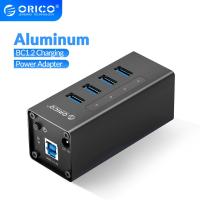 ORICO USB HUB Support BC1.2 Charging Aluminum 4 Port USB3.0 Splitter with 12V2A Power Adapter for MacBook Laptop PC Accessories(A3H4)