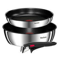 Tefal Ingenio Edition หม้อสแตนเลสไม่ติดกระทะ 3p เตาอบเครื่องล้างจานปลอดภัย ไม่มี PFOA เงิน