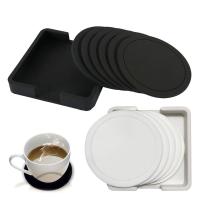 7Pcs Non-slip Silicone Drinking Coaster Set Holder Cup Coaster Mat Set Round Coffeee Cup Mat Set Black Tabletop for Home Kitchen