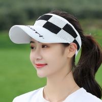 Plaid Print Women Empty Hat Summer Big Brim Knitted Sun Hat Outdoor Sport Tennis Cap UV Protection Elastic Fabric Baseball Cap